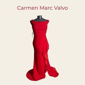 Carmen Marc Valvo Infusion Red Ruffle Gown Size 4